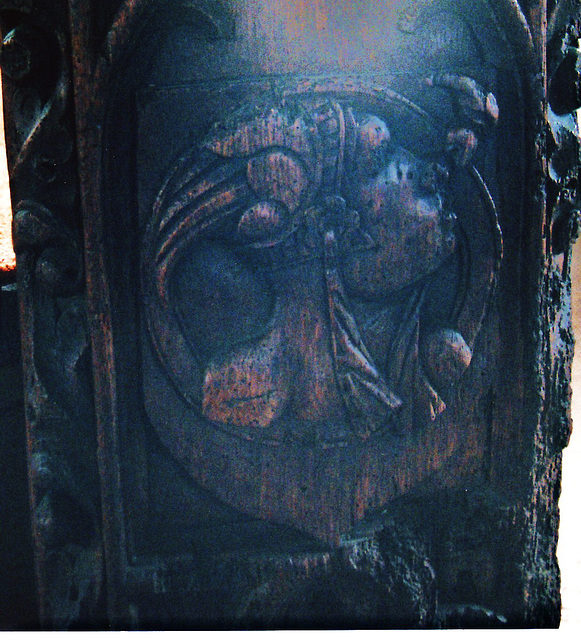 lansallos church, bench end