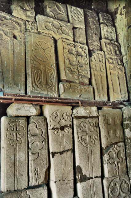 bakewell church, derbyshire,large collection of c13 cross slabs found reused in later building works, mostly in the late c13 central tower.