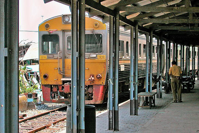 Train coach waiting to start at the rail platform