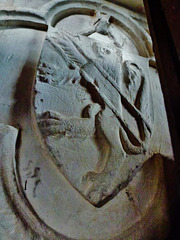 little munden church, herts. thornbury arms on c14 chest tomb of sir john thornbury, +1396 and his wife nanarina