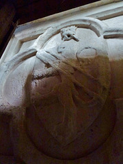 little munden church, herts.thornbury arms on chest tomb of sir john thornbury, +1396 and his wife nanarina