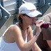 A3  sexy hatter's crossed legs and feet / La Dame à la casquette aux jambes et pieds sexy / Tennis Rogers - Montreal, Québec. CANADA /  July 27th 2008 - Gorgée désaltérante