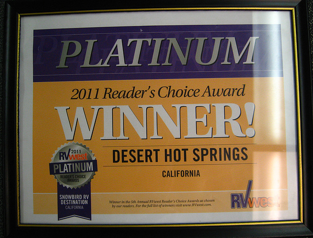 RV West Platinum Award for Desert Hot Springs