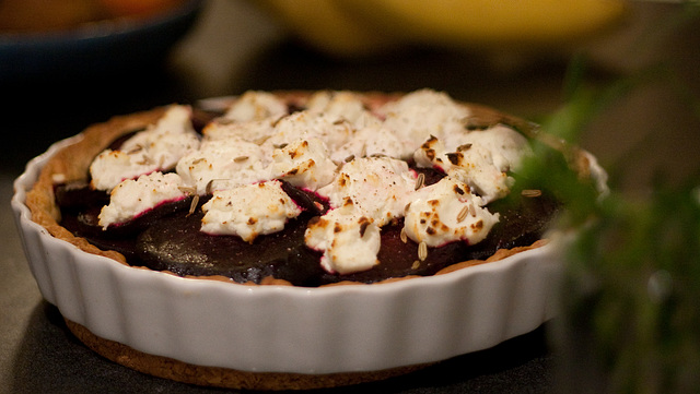 Beetroot tart with goat's cheese