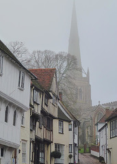 thaxted church in the fog