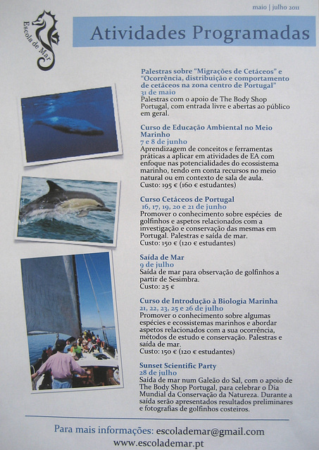 "Escola de Mar", Programme of Activities, May / July, 2011