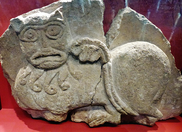 thetford priory tympanum, now in norwich museum, this lion tympanum probably came from blank arcading on the west front of the church, c.1130, of the cluniac priory of st.mary