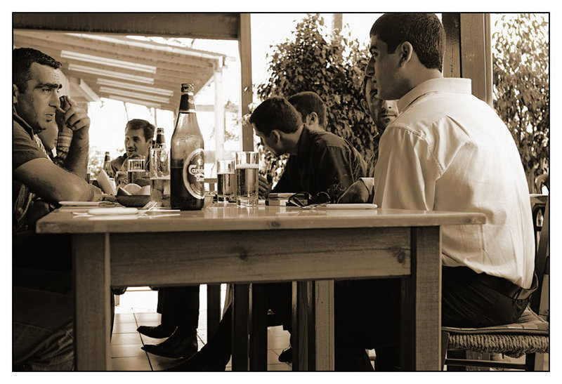 Men, table, beer