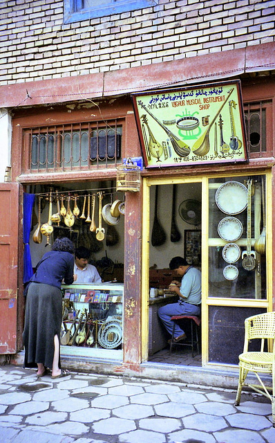 Musical instrument shop, Kashgar