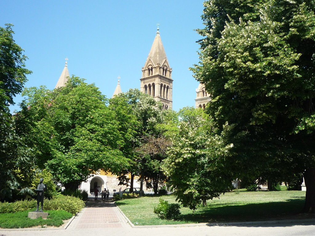 Pécs vidaĵo al la baziliko el la parko