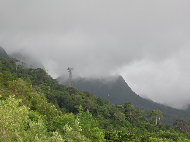 Seilbahn im Regen und Sturm...