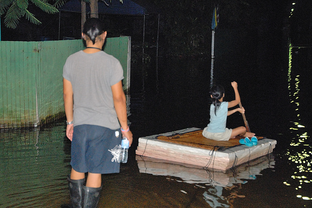 Selfmade raft with styrofoam plates