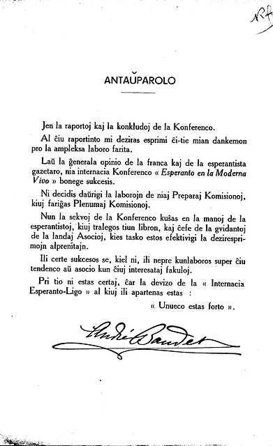 André-Baudet, Antaŭparolo1937 André-Baudet, Antaŭparolo1937