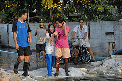 All residents help to pile sand bags