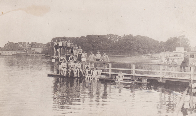 swimmers on a pier 1920'