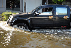 Pick up cars plague through the flood