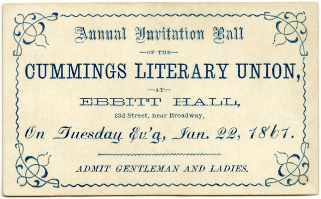 Cummings Literary Union Ball, Jan. 22, 1867