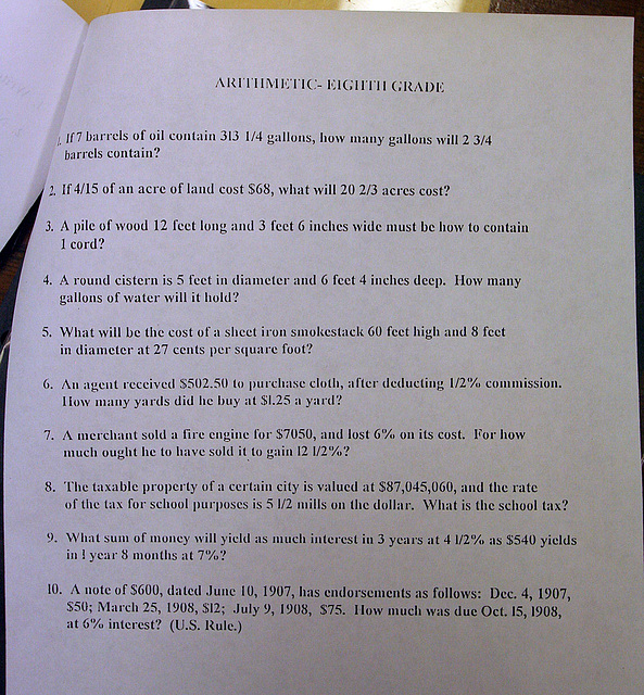 Kern County Test To Pass 8th Grade in 1917 - Arithmetic (1404)