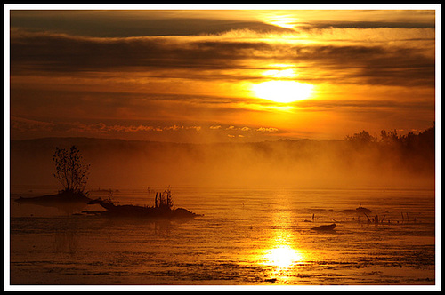 La brume accompagne le beau lever du soleil