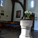 fawkham church, kent,c12 font bowl on c15 stem, late c11 windows, one with nice millenium glass, and c14 structure for bellcot