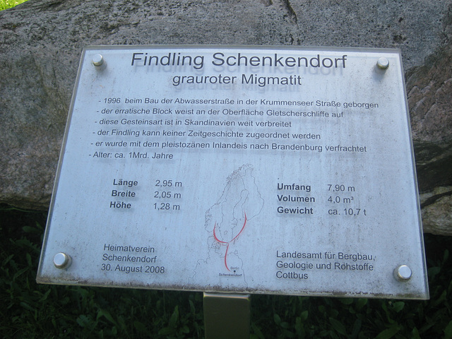 Hinweistafel Findling - Schenkendorf