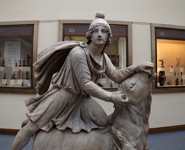 Detail of the Marble Statue Group of Mithras Slaying the Bull in the British Museum, April 2013