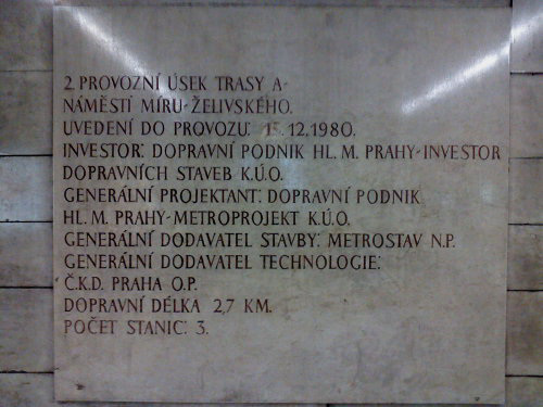 Zelivskeho Metro Station Historical Marker, Zelivskeho, Prague, CZ, 2014