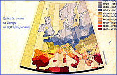 Mapa das radiações solares na Europa