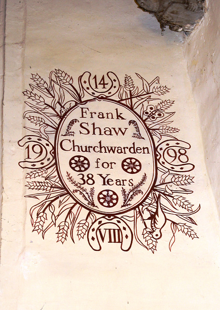 Memorial to Frank Shaw, Blaxhall Church, Suffolk