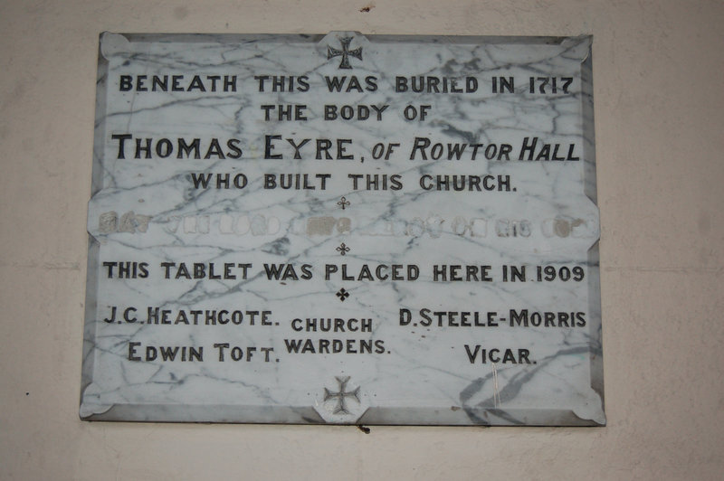 Defaced memorial to Thomas Eyre, Saint Michael's Church, Birchover, Derbyshire