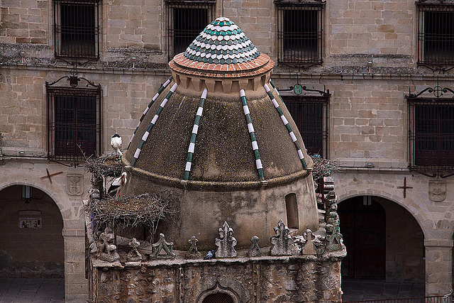 20120506 9033RAw [E] Weißstorch, Alfiler-Turm, Trujillo, Extremadura