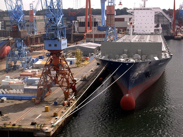 Draufsicht auf ein Containerschiff