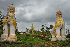 Chinthes temple guardians in Thaung Tho
