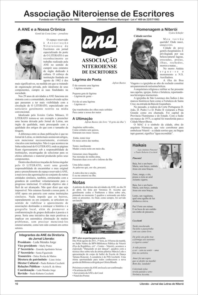 LITERATO 06 - PÁGINA 10 - ASSOCIAÇÃO NITEROIENSE DE ESCRITORES