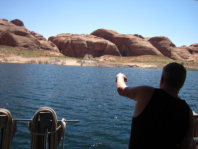 Lake Powell - Jim Points To Our Destination Beach (2300)