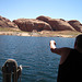 Lake Powell - Jim Points To Our Destination Beach (2300)