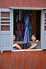 Look out the window from the silk shop