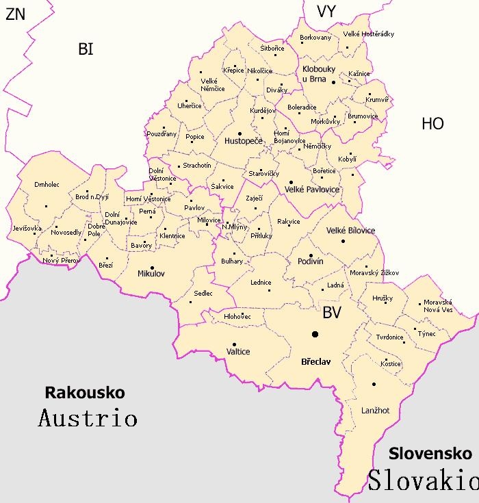 Mapo de distrikto Břeclav