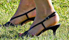 strappy heels in  grass