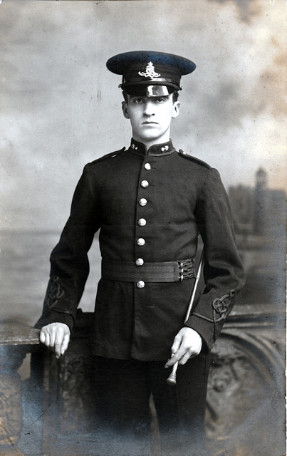 Royal Artillery Gunner with Thin Stick & Peaked Cap c1910