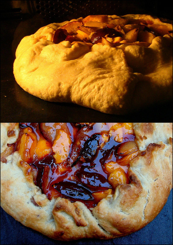 Glazed peach-plum galette