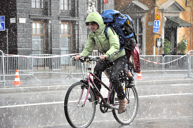 Heavy rain at Skeppsbron