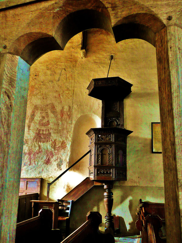 oddington jacobean pulpit, mural of 1520