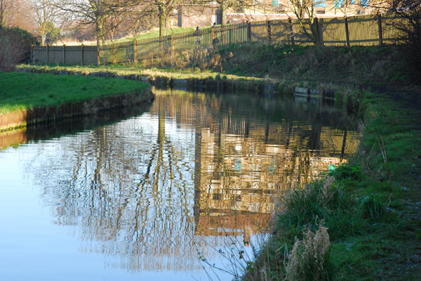 Woodberry Down flats reflected in the New River