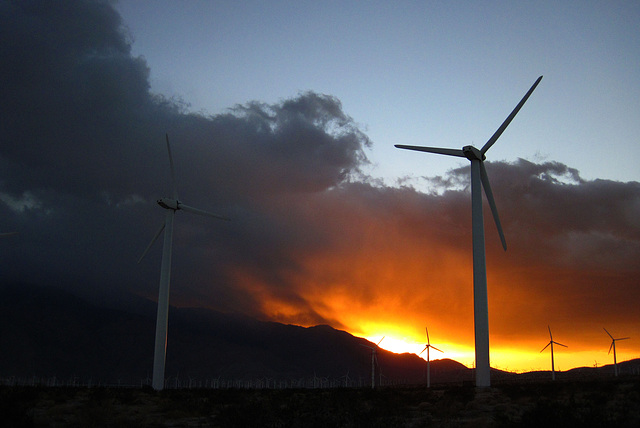 Sunset with wind turbines (3369)