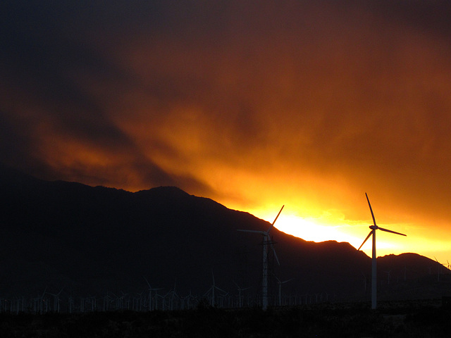 Sunset with wind turbines (3370)