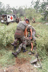 The wounded Marine is dragged back