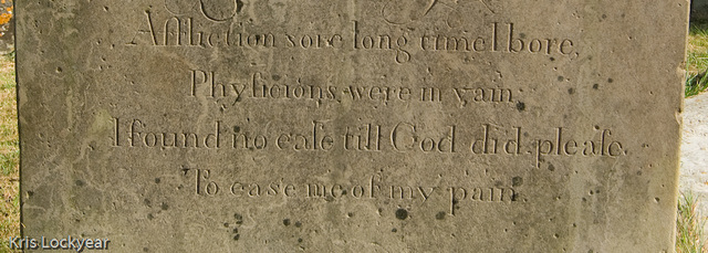 Flamstead churchyard, inscription on a gravestone.