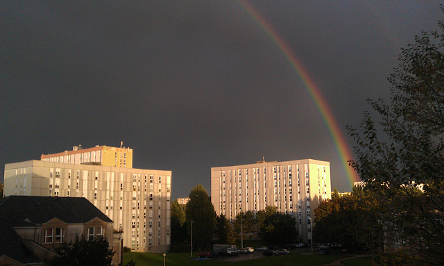 Superb rainbow over almost completely black sky