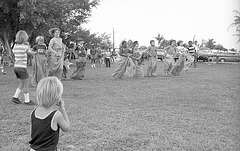 Festivities included a sack race for the young . . .